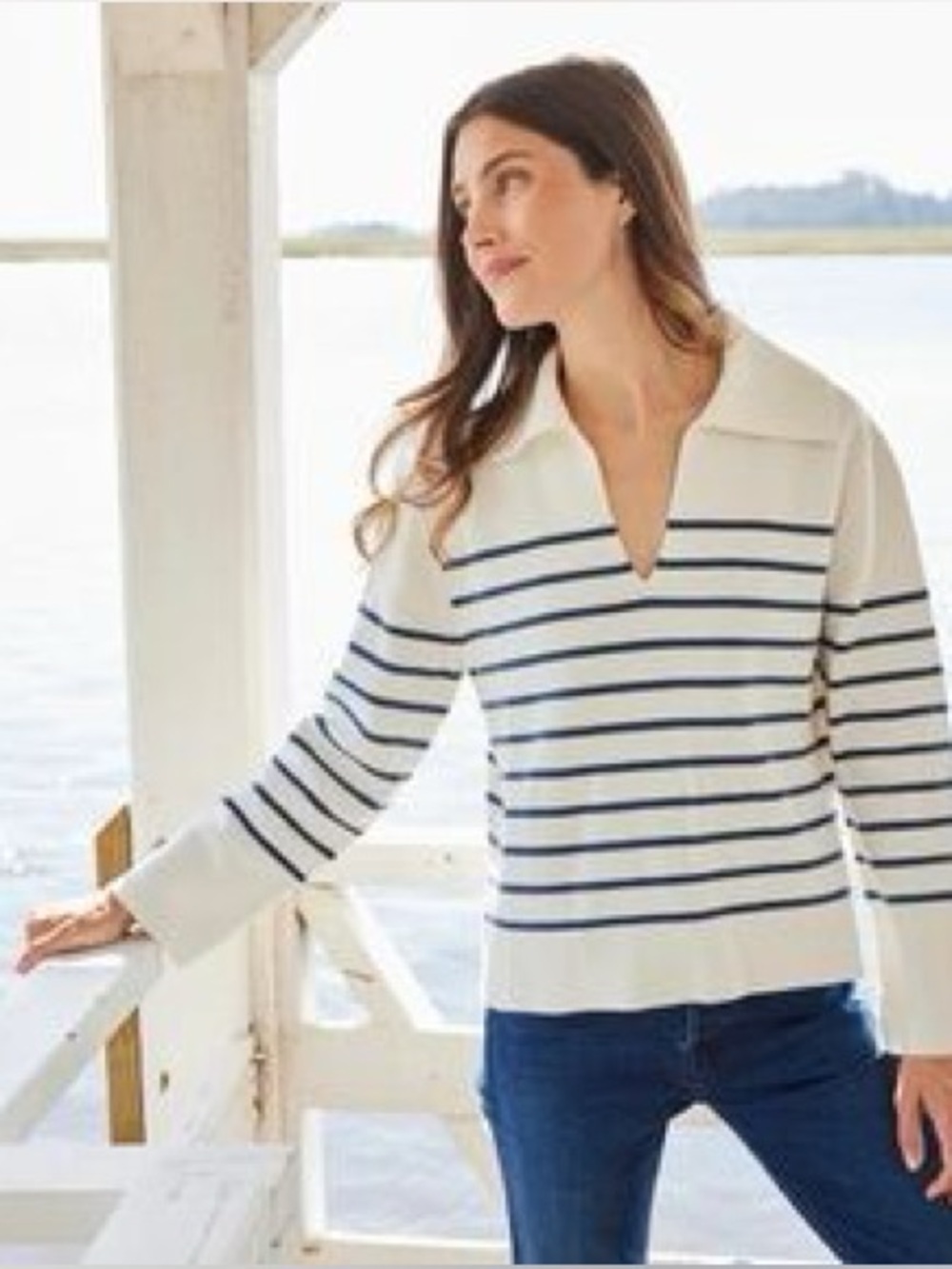 LAKE Lydia Cotton Sweater in Nautical Stripe
